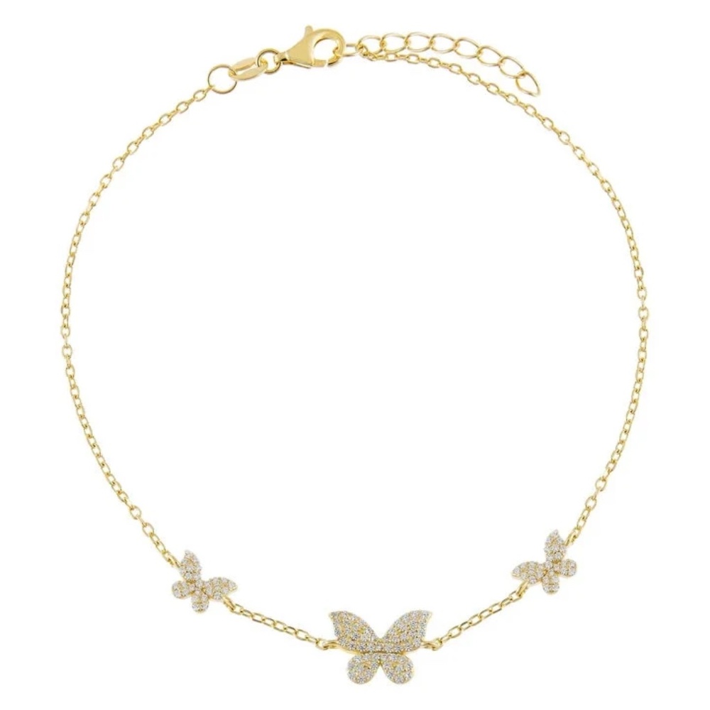 Shimmering Crystal 18KT Gold Plated Butterfly Anklet